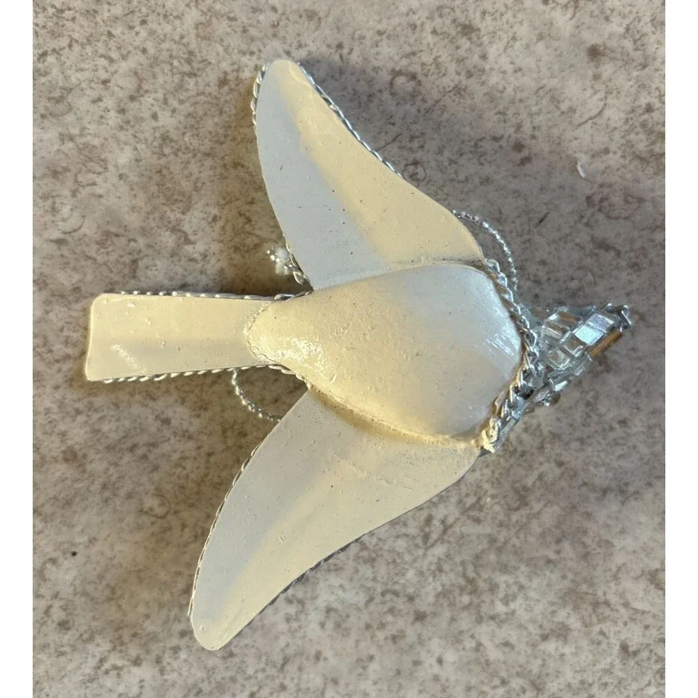 Vtg Mirror Dove Christmas Tree Ornaments Mosaic Bird Disco Silver Filigree Boot